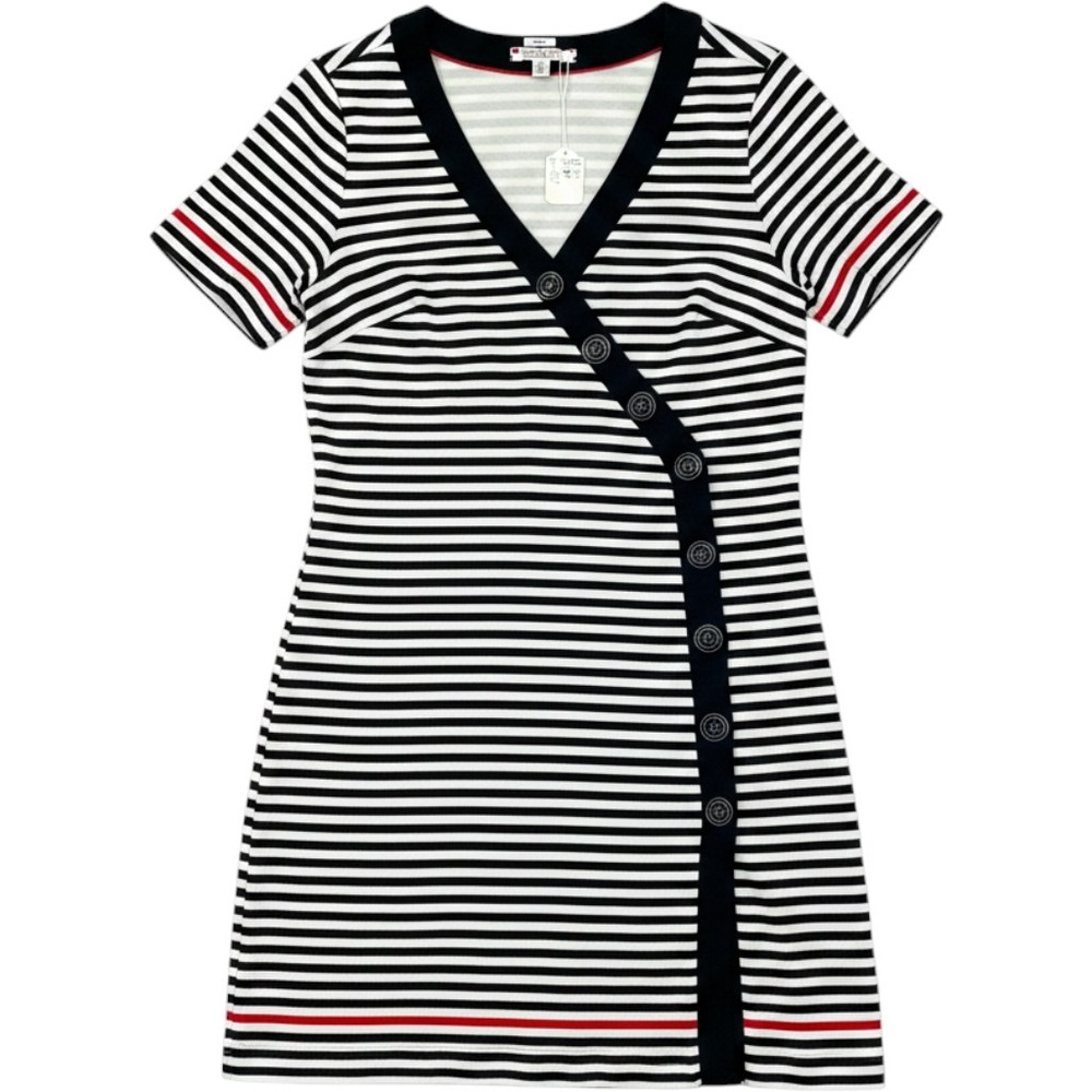 Tommy Hilfiger Zooey Deschanel Rivka Nautical Stripe Button Dress 12 Navy White